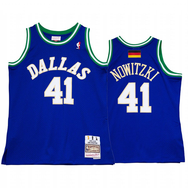 Mens Dallas Mavericks #41 Dirk Nowitzki Blue Dirk Diggler Hardwood Classics Retirement Jersey