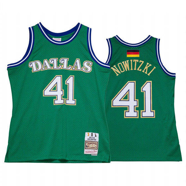 Mens Dallas Mavericks #41 Dirk Nowitzki Green The Germanator Hardwood Classics Retirement Jersey