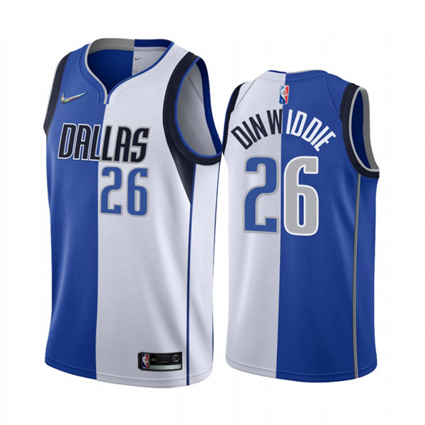 Mens Dallas Mavericks #26 Spencer Dinwiddie Diamond Nike White Royal Split Edition 2022 NBA75th Jersey