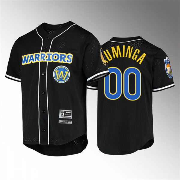 Mens Golden State Warriors #00 Jonathan Kuminga Black Button Baseball Jersey