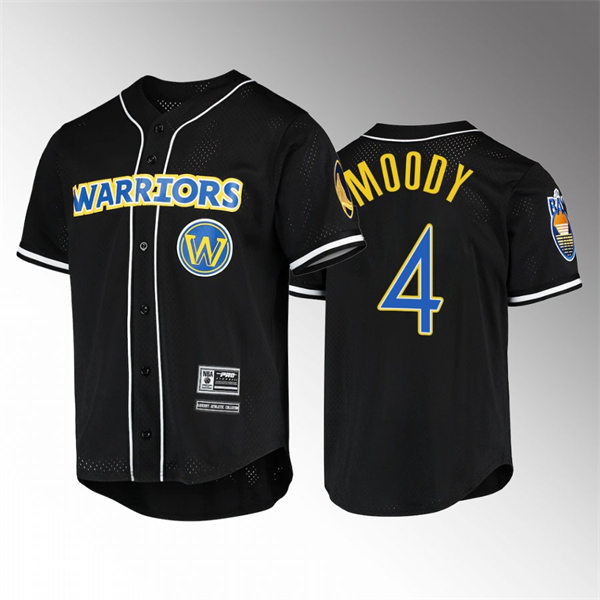 Mens Golden State Warriors #4 Moses Moody Black Button Baseball Jersey