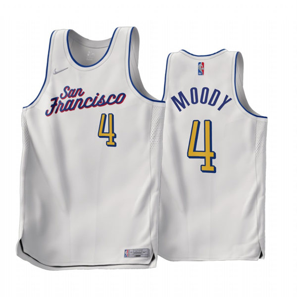 Mens Golden State Warriors #4 Moses Moody 2022-23 White Earned Edition Jersey