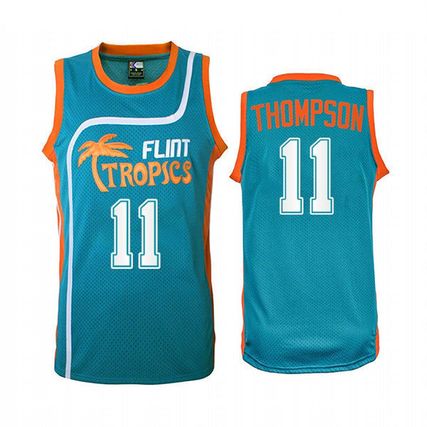 Mens Golden State Warriors #11 Klay Thompson Flint Tropics Film Basketball Jersey Teal Green 