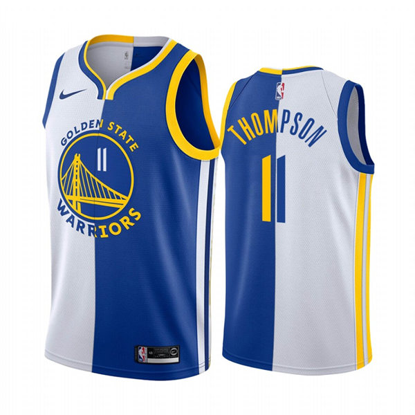 Mens Golden State Warriors #11 Klay Thompson Nike White Royal Split Edition Jersey