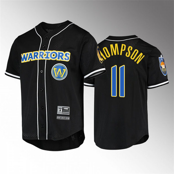 Mens Golden State Warriors #11 Klay Thompson Black Button Baseball Jersey