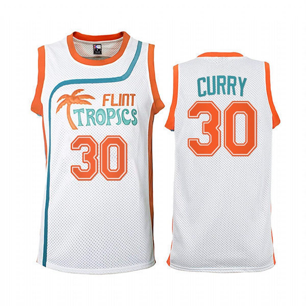 Mens Golden State Warriors #30 Stephen Curry Flint Tropics Film Basketball Jersey White