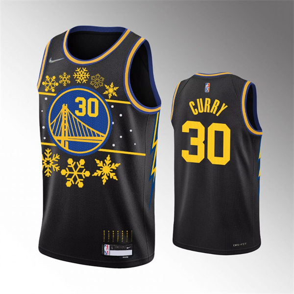 Mens Golden State Warriors #30 Stephen Curry Black 2021 NBA 75th Christmas Gift  Jersey