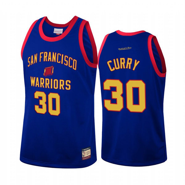 Mens Golden State Warriors #30 Stephen Curry Mitchell & Ness Royal Team Heritage Fashion Jersey
