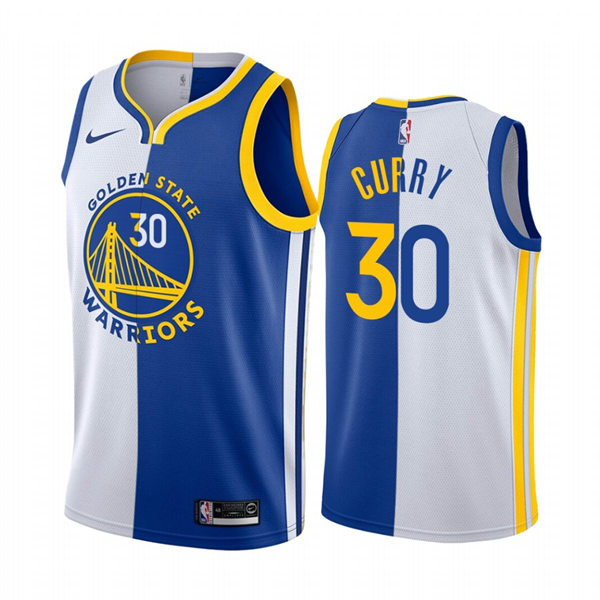 Mens Golden State Warriors #30 Stephen Curry White Royal Split Edition Jersey