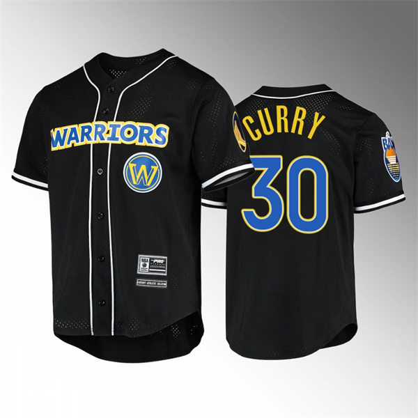 Mens Golden State Warriors #30 Stephen Curry Black Button Baseball Jersey