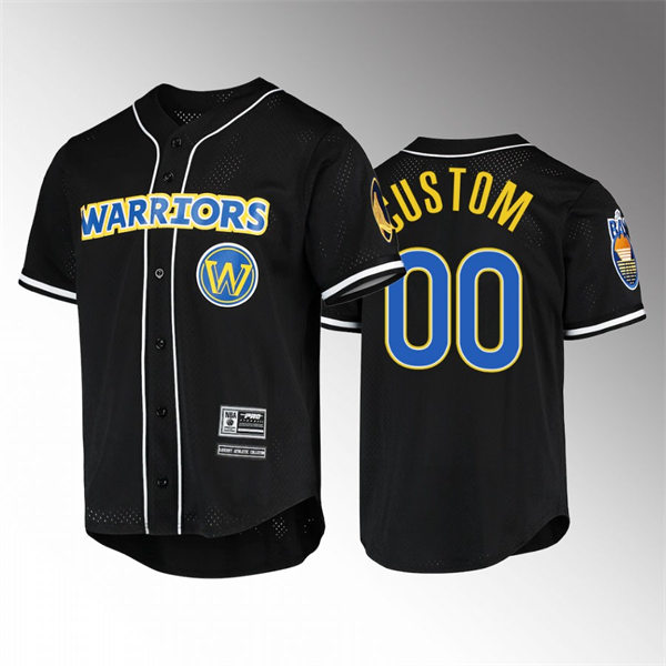 Mens Youth Golden State Warriors Custom Black Button Baseball Jersey