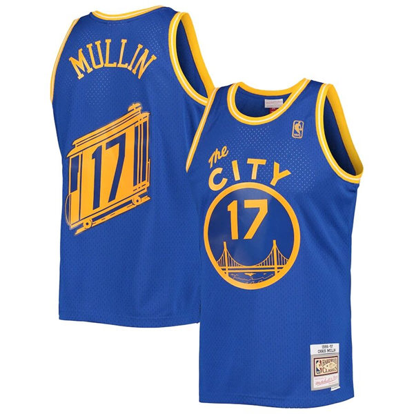 Mens Golden State Warriors Retired Player #17 Chris Mullin Royal Mitchell & Ness 1996-97 Hardwood Classics Swingman Jersey