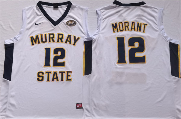 Men's Murray State Racers #12 Ja Morant 2018-19 College Basketball Game Jersey Nike White