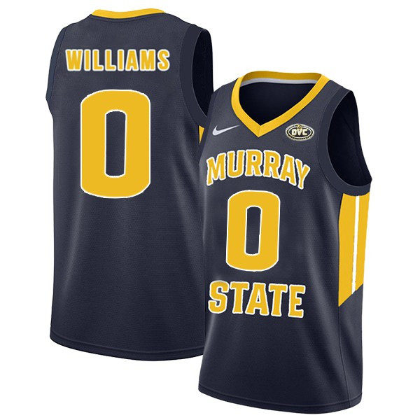 Men's Youth Murray State Racers #0 KJ Williams 2019-20 Navy College Basketball Game Jersey 