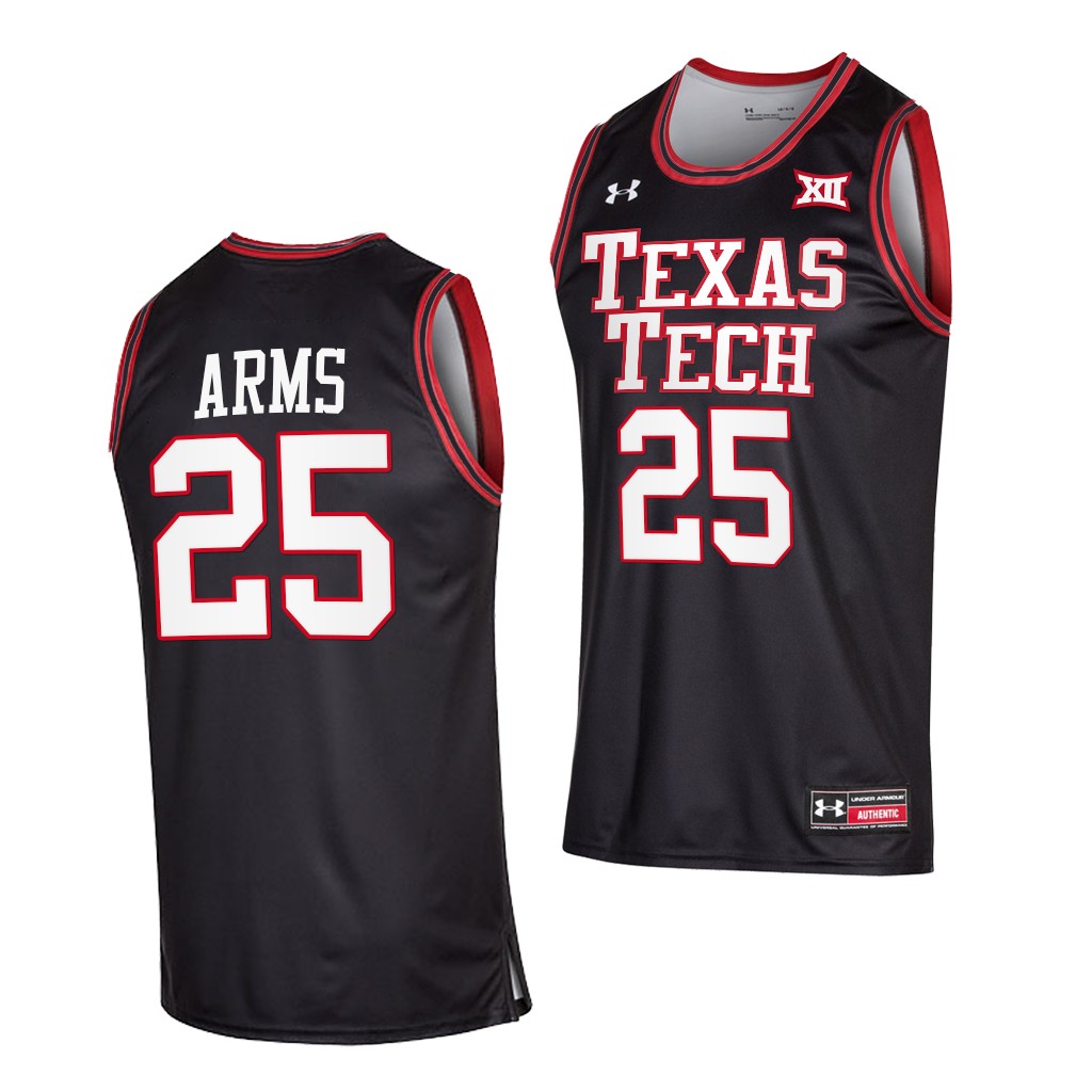 Mens Youth Texas Tech Red Raiders #25 Adonis Arms 2021 Black Retro College Basketball Jersey