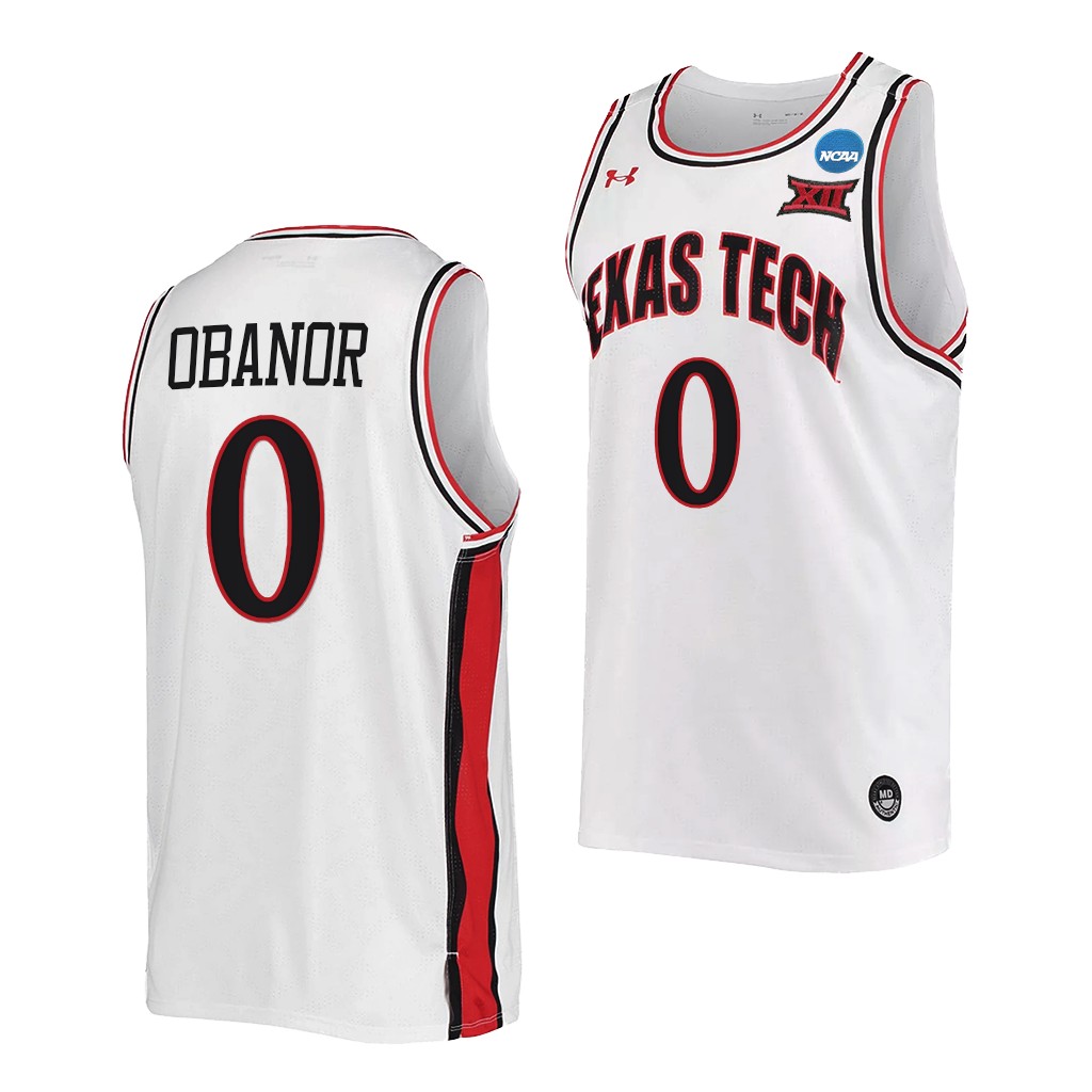Mens Youth Texas Tech Red Raiders #0 Kevin Obanor 2021 White Retro College Basketball Jersey