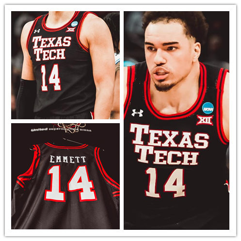 Mens Youth Texas Tech Red Raiders #14 Andre Emmet 2021 Black Retro College Basketball Jersey