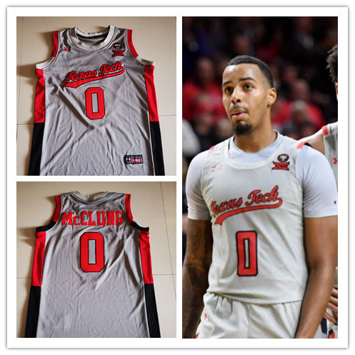 Mens Youth Texas Tech Red Raiders #0 Mac McClung 2020-21 Grey College Basketball Game Jersey