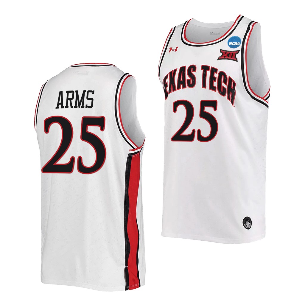 Mens Youth Texas Tech Red Raiders #25 Adonis Arms 2021 White Retro College Basketball Jersey