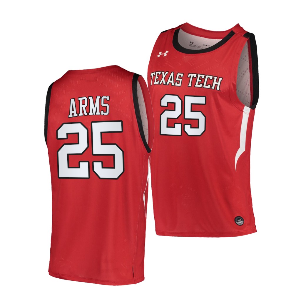 Mens Youth Texas Tech Red Raiders #25 Adonis Arms 2019-20 College Basketball Game Jersey Red