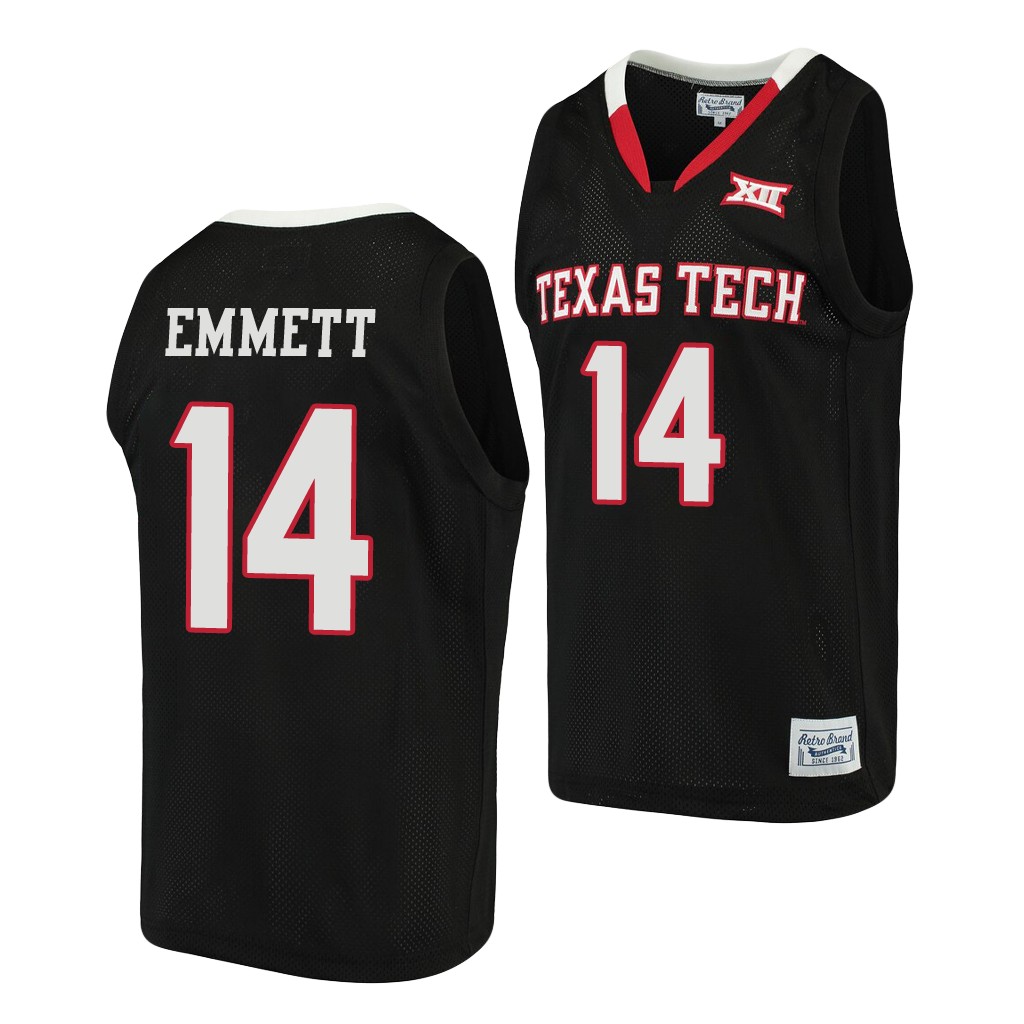 Mens Youth Texas Tech Red Raiders #14 Andre Emmet 2019-20 College Basketball Game Jersey Black