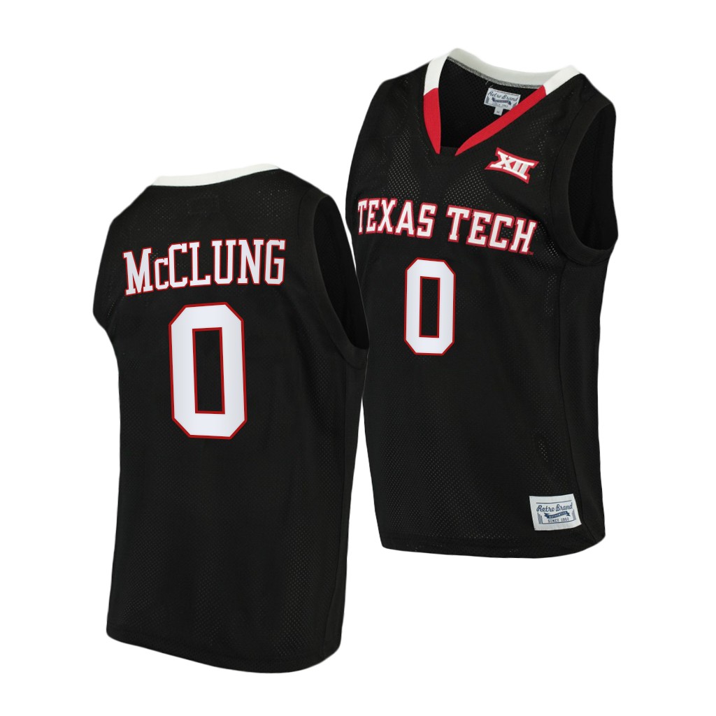 Mens Youth Texas Tech Red Raiders #0 Mac McClung 2019-20 College Basketball Game Jersey Black