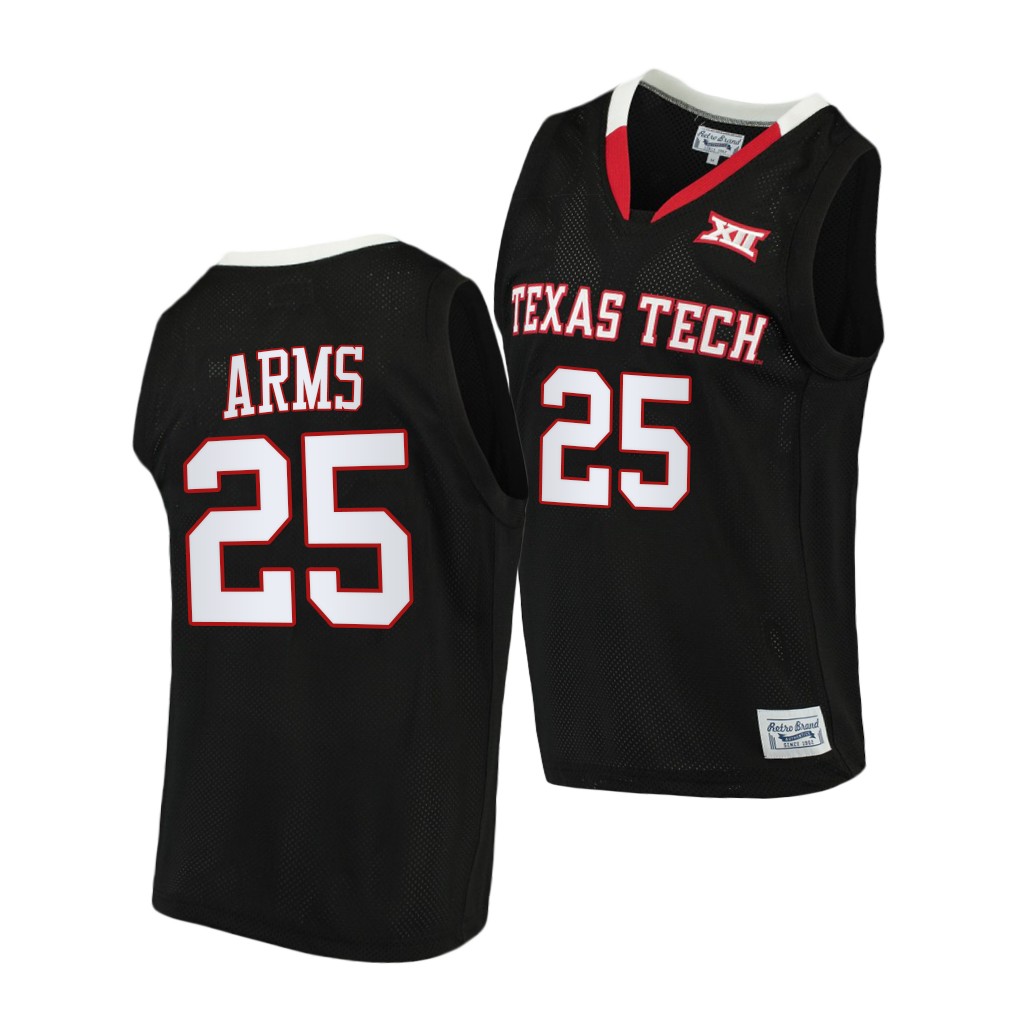 Mens Youth Texas Tech Red Raiders #25 Adonis Arms 2019-20 College Basketball Game Jersey Black