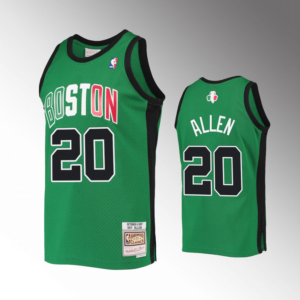 Men's Boston Celtics #20 Ray Allen Mitchell & Ness 2007-08 Hardwood Classics Alternate Jersey Kelly Green