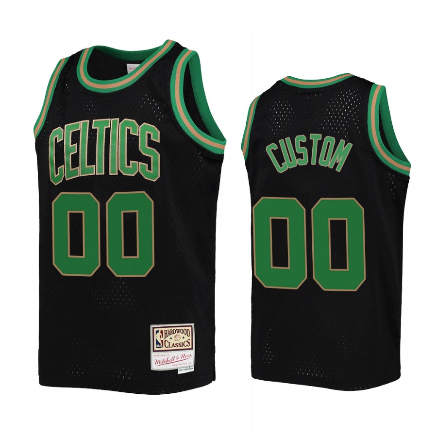 Mens Youth Boston Celtics Custom Mitchell & Ness Black Reload Hardwood Classics Jersey