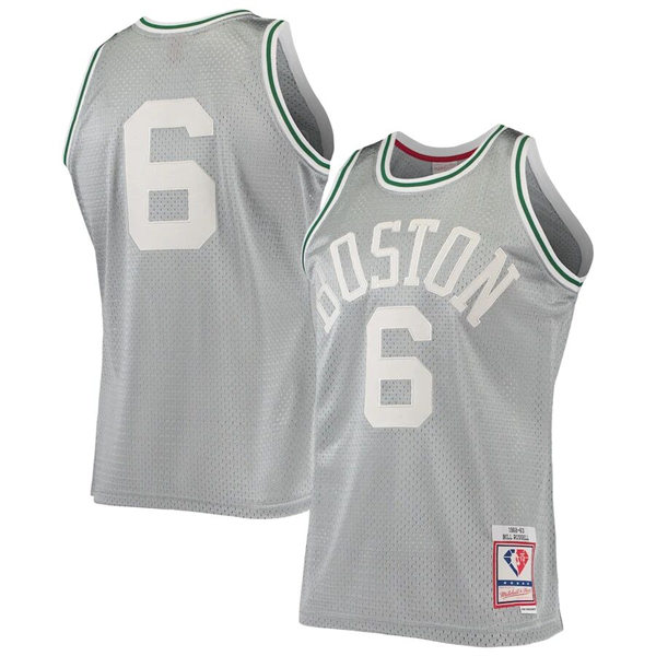 Men's Boston Celtics #6 Bill Russell Mitchell & Ness Silver 1962-63 Hardwood Classics Jersey 