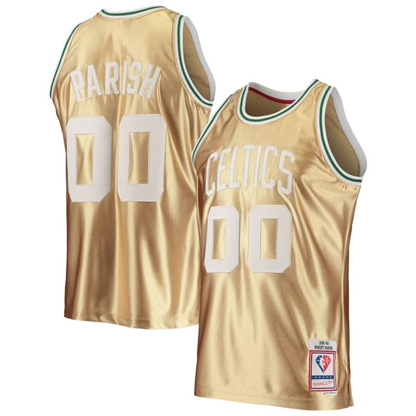 Men's Boston Celtics #00 Robert Parish Mitchell & Ness Gold 1985-86 Hardwood Classics Jersey