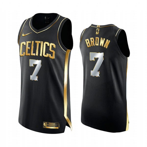 Mens Boston Celtics #7 Jaylen Brown 2021 Black Golden Edition Limited Jersey