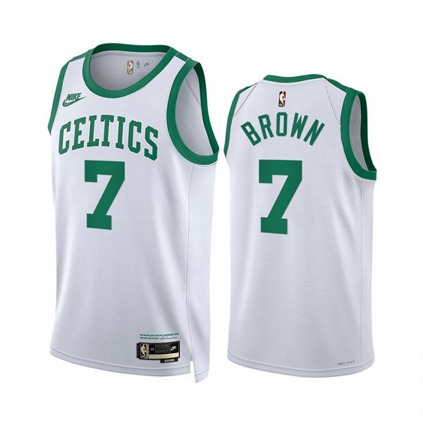 Mens Boston Celtics #7 Jaylen Brown 2021-22 Classic Edition White Year Zero Jersey