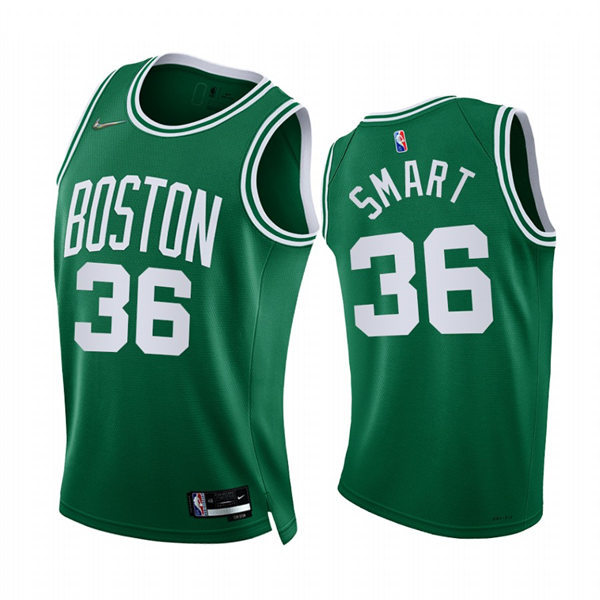 Mens Boston Celtics #36 Marcus Smart 2021-22 Kelly Green Diamond Badge Icon Edition Jersey