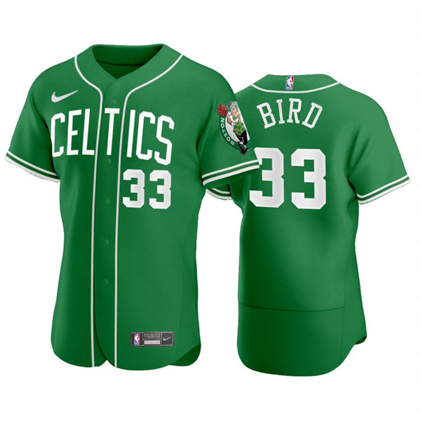 Mens Youth Boston Celtics Retired Player #33 Larry Bird NBA X MLB Crossover Edition Baseball Jersey