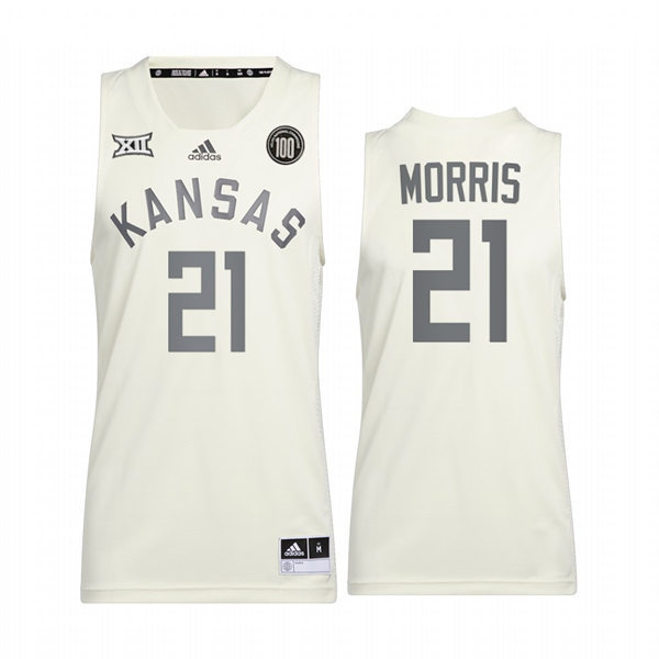 Mens Youth Kansas Jayhawks #21 Markieff Morris White 2022 Retro 100 Anniversary of 1922 Helms National Champs Jersey
