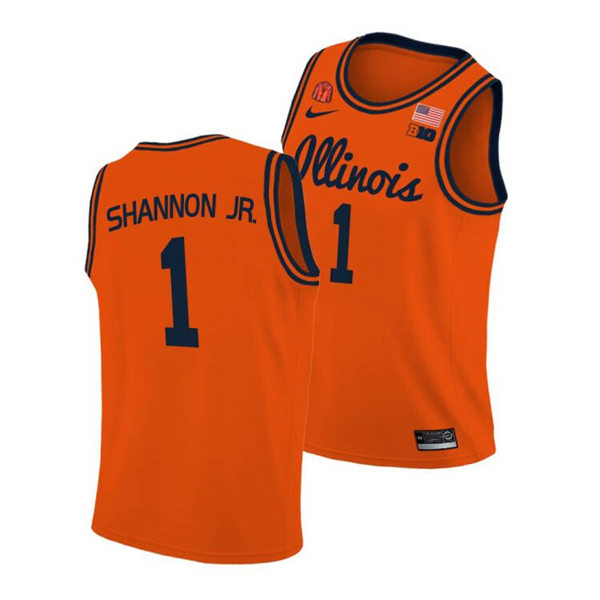 Men's Youth Illinois Fighting Illini #1 Terrence Shannon Jr. 2020-21 Orange Navy College Basketball  Game Jersey