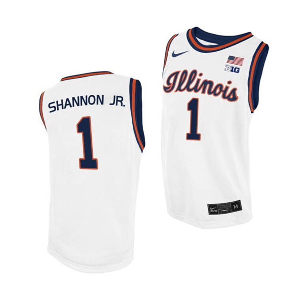 Men's Youth Illinois Fighting Illini #1 Terrence Shannon Jr. 2020-21 White Retro College Basketball Jersey