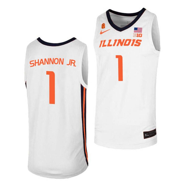 Men's Youth Illinois Fighting Illini #1 Terrence Shannon Jr. White Orange College Basketball Game Jersey