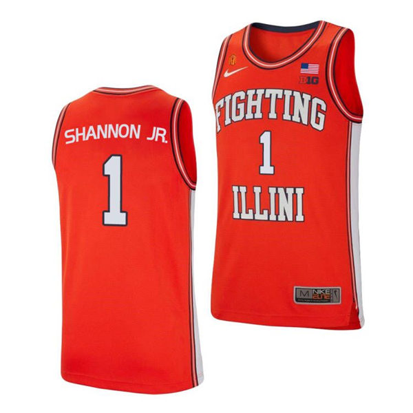 Men's Youth Illinois Fighting Illini #1 Terrence Shannon Jr. 2020-21 Orange Retro College Basketball Game Jersey