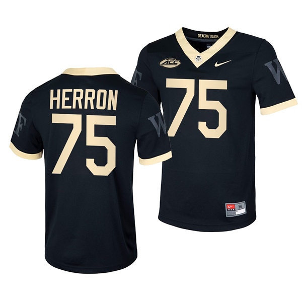 Mens Wake Forest Demon Deacons #75 Justin Herron Nike Black College Football Game Jersey