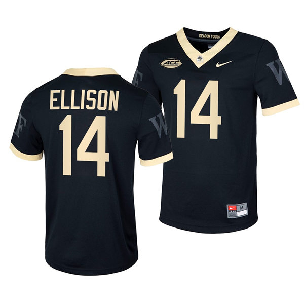 Mens Wake Forest Demon Deacons #14 Justice Ellison Nike Black College Football Game Jersey