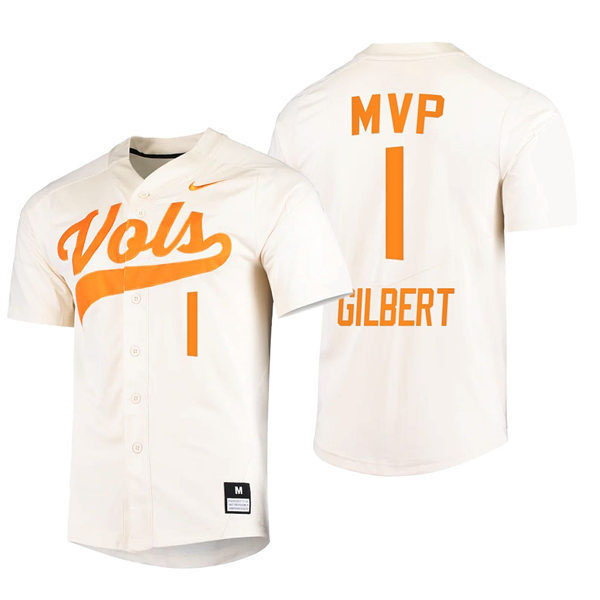 Tennessee Volunteers #1 Drew Gilbert 2022 SEC Tournament MVP Nike Cream College Baseball Limited Jersey
