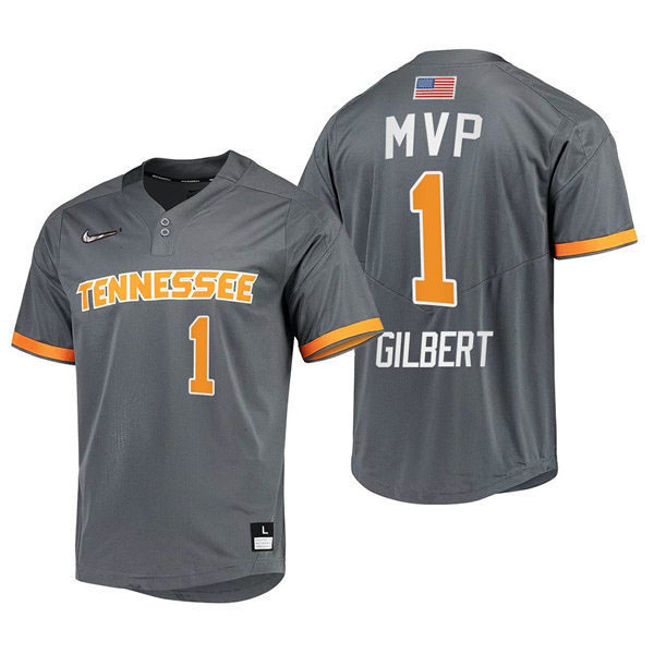 Tennessee Volunteers #1 Drew Gilbert 2022 SEC Tournament MVP  2022 Diamond Nike Charcoal two-Button Pullover Baseball Limited Jersey