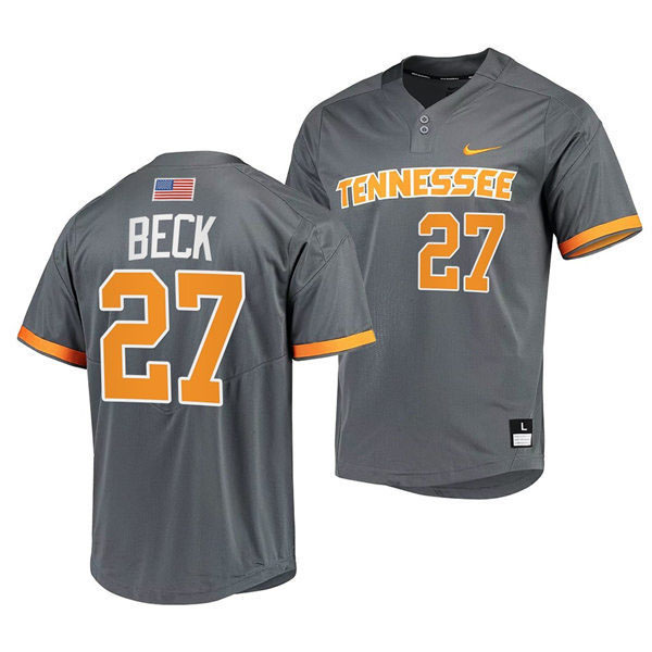 Tennessee Volunteers #27 Jordan Beck  2022 Diamond Nike Charcoal With Name two-Button Pullover Baseball  Limited Jersey