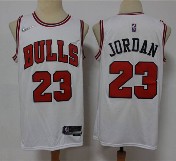 Mens Chicago Bulls #23 Michael Jordan 2021-22 Red Diamond Nike White Association Edition Jersey