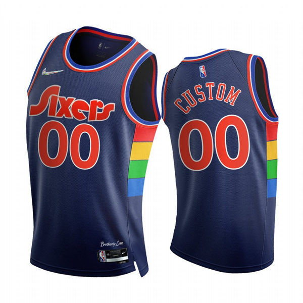 Mens Youth Philadelphia 76ers Custom Diamond Nike NBA75th Anniversary Navy 2021-22 City Edition Jersey