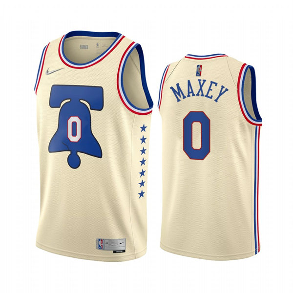 Mens Philadelphia 76ers #0 Tyrese Maxey Nike Cream 2021 Earned Edition Swingman Jersey