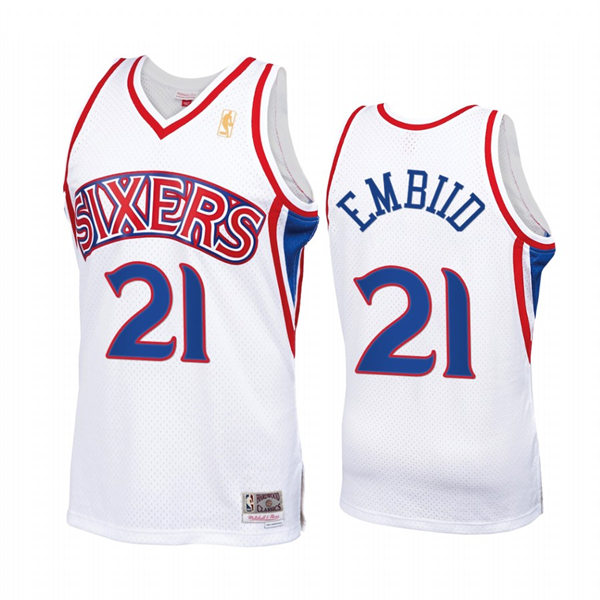 Mens Philadelphia 76ers #21 Joel Embiid Mitchell & Ness White 90s Hardwood Classic Jersey