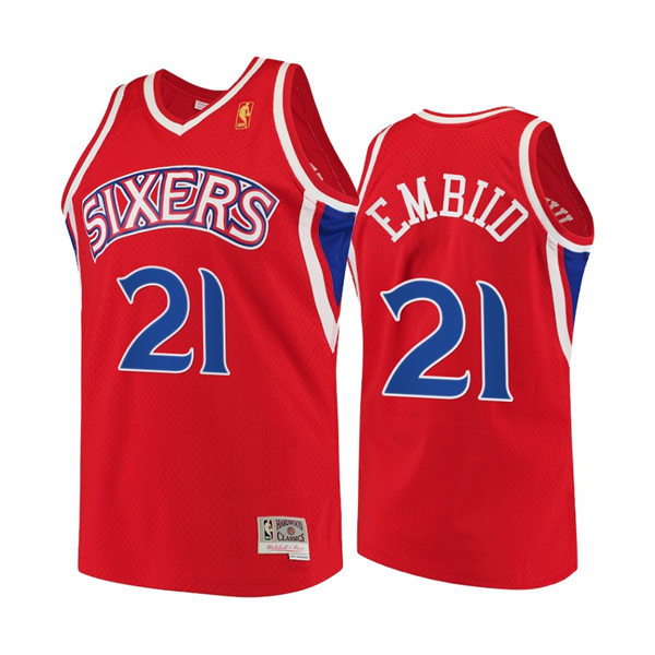 Mens Philadelphia 76ers #21 Joel Embiid Mitchell & Ness Red 90s Hardwood Classic Jersey